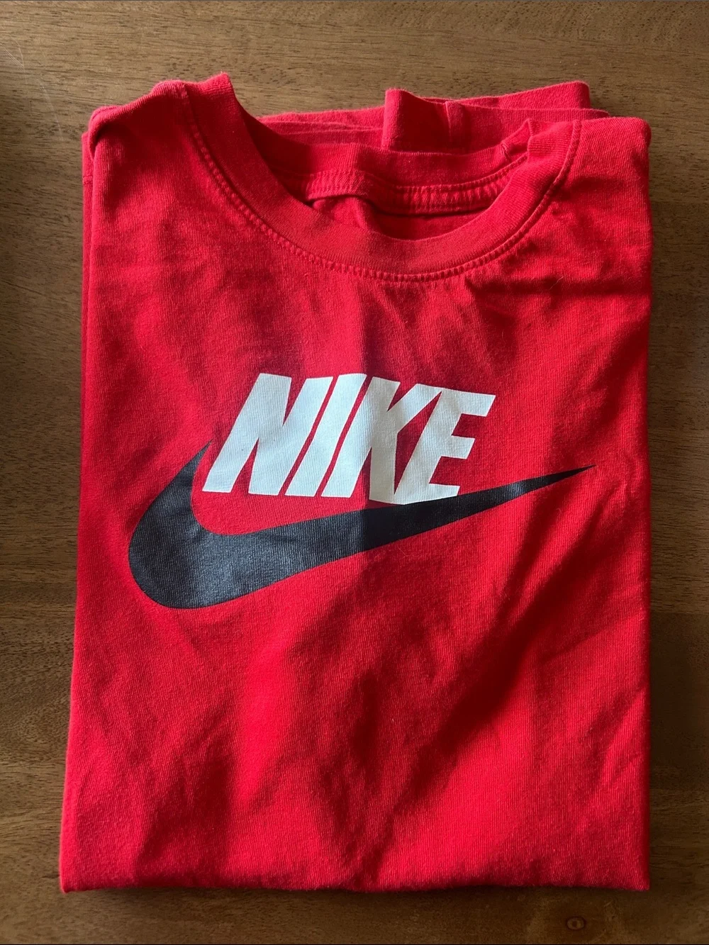 Nike Red Short Sleeve Tee with White Logo and Black Swoosh